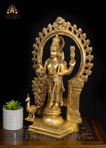 21" Brass Lord Murugan Statue with Ornate Arch – Divine Grace and Splendor