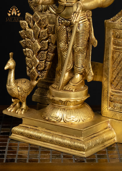 21" Brass Lord Murugan Statue with Ornate Arch – Divine Grace and Splendor