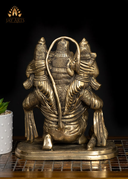 12" Bhakta Hanuman with Rama and Lakshmana Brass Statue