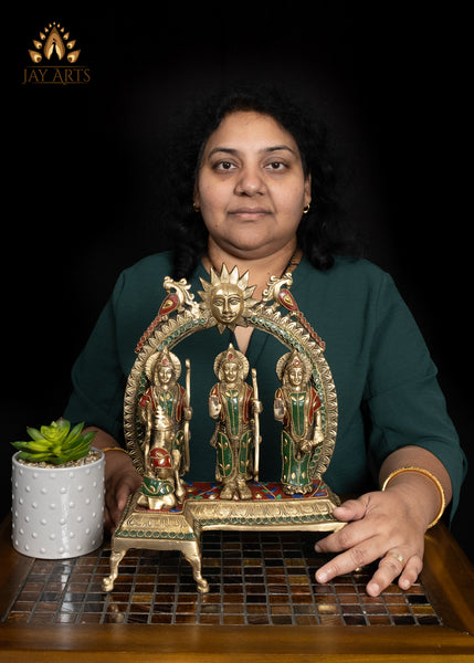 12" Divine Ram Parivar Brass Idol - Rama Sita Lakshman Hanuman Idol for Mandir