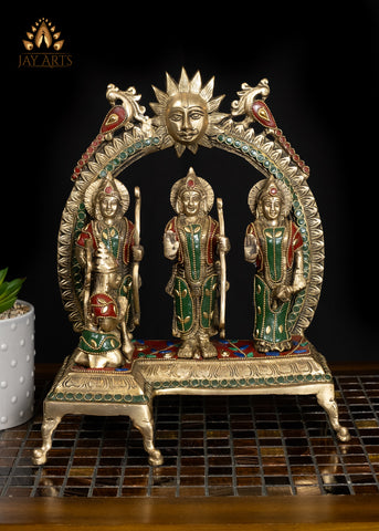 12" Divine Ram Parivar Brass Idol - Rama Sita Lakshman Hanuman Idol for Mandir