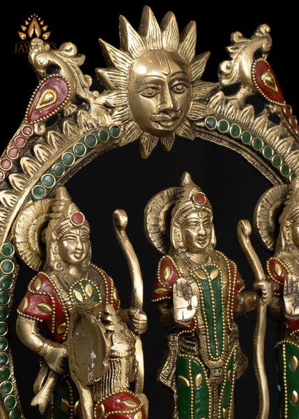 12" Divine Ram Parivar Brass Idol - Rama Sita Lakshman Hanuman Idol for Mandir