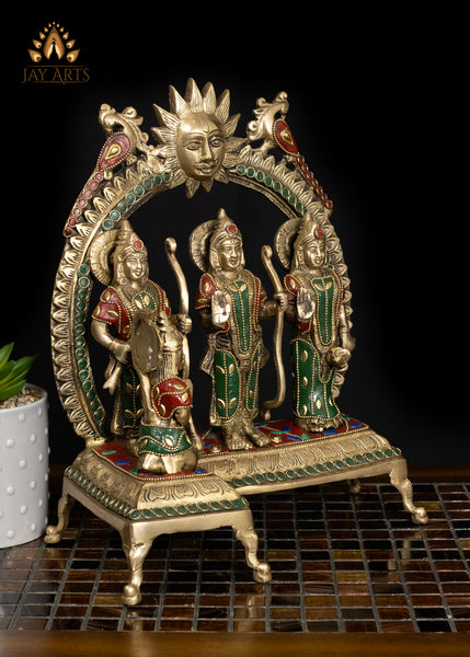 12" Divine Ram Parivar Brass Idol - Rama Sita Lakshman Hanuman Idol for Mandir