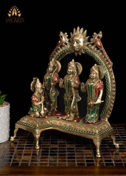 12" Divine Ram Parivar Brass Idol - Rama Sita Lakshman Hanuman Idol for Mandir