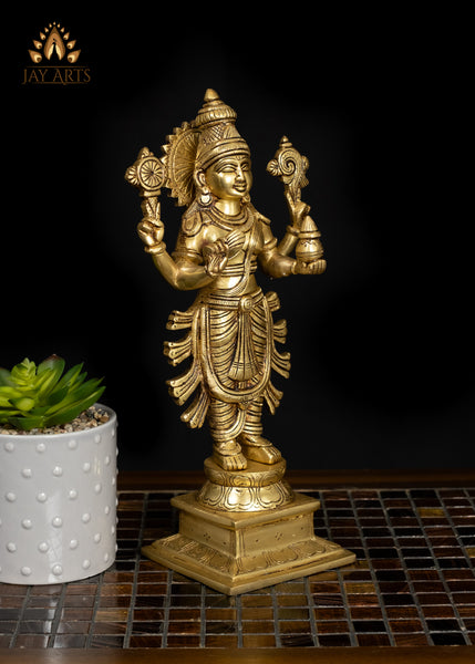 12" Brass Dhanvantari Statue God of Medicine and Prosperity