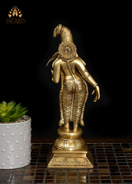 12" Beautiful Goddess Andal Standing with a Parrot Brass Statue