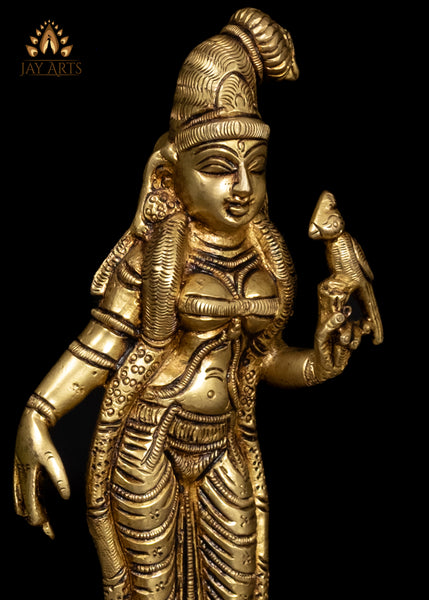 9" Brass Goddess Andal Standing on a Lotus Divine Goddess Statue