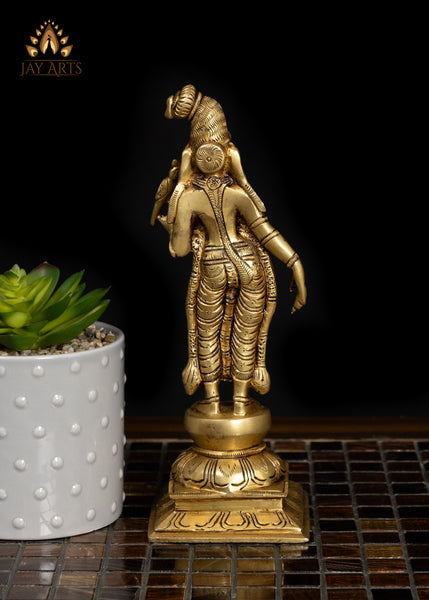 9" Brass Goddess Andal Standing on a Lotus Divine Goddess Statue