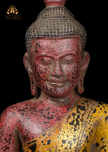 13" Khmer Style Wood Buddha Statue in Dyana Mudra Hand-Carved in Cambodia