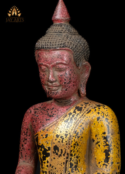 13" Khmer Style Wood Buddha Statue in Dyana Mudra Hand-Carved in Cambodia