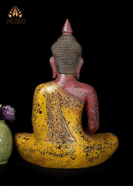 13" Khmer Style Wood Buddha Statue in Dyana Mudra Hand-Carved in Cambodia