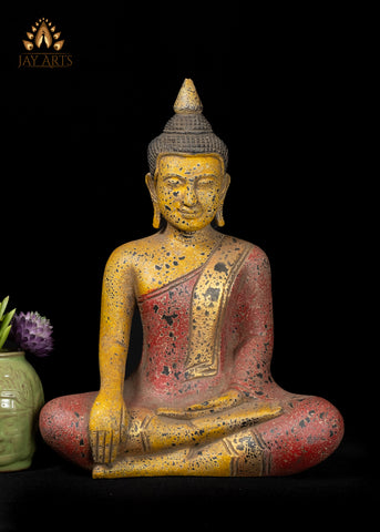 13" Cambodian Wood Buddha in Earth Witness Gesture with a Vibrant Finish