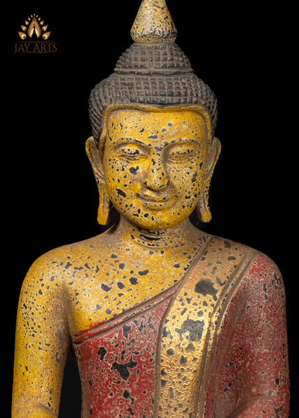 13" Cambodian Wood Buddha in Earth Witness Gesture with a Vibrant Finish