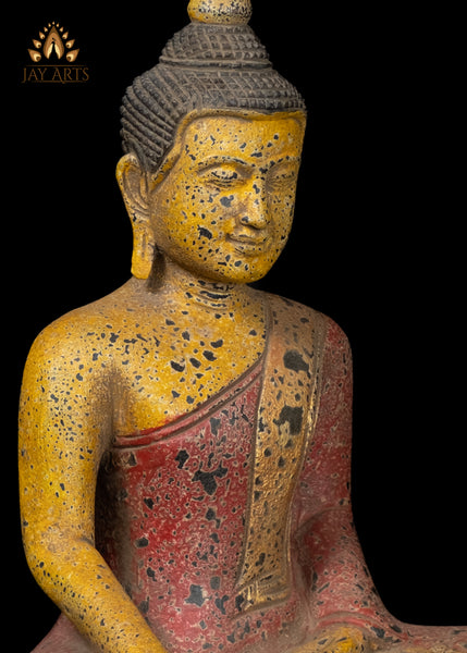13" Cambodian Wood Buddha in Earth Witness Gesture with a Vibrant Finish