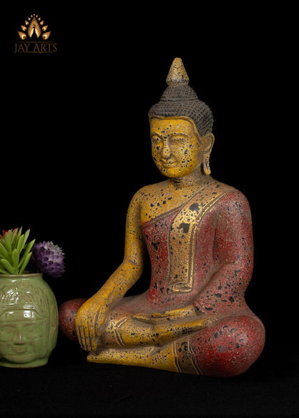 13" Cambodian Wood Buddha in Earth Witness Gesture with a Vibrant Finish