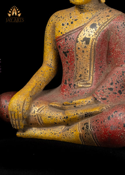 13" Cambodian Wood Buddha in Earth Witness Gesture with a Vibrant Finish