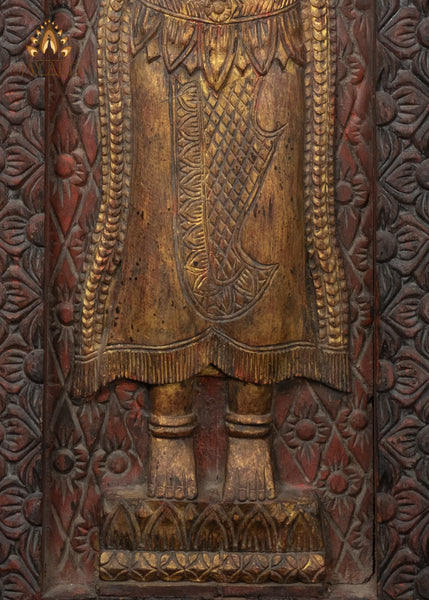 43" Tall Namaste Apsara Wood Panel from Cambodia - A Statement Piece of Serenity and Style