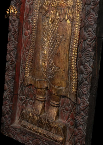 43" Tall Namaste Apsara Wood Panel from Cambodia - A Statement Piece of Serenity and Style