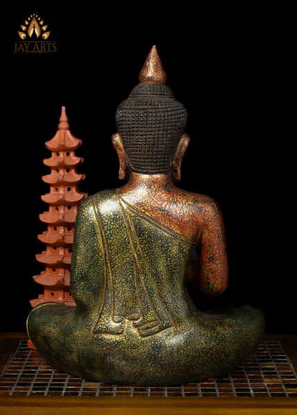 17" Hand-Carved Wood Buddha in Vitarka Mudra Seated in Half Lotus Pose from Cambodia