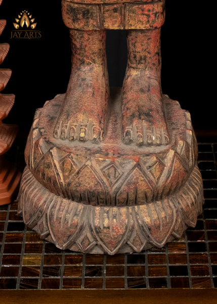 38” Cambodian Standing Wood Buddha with Alms Pot – Symbol of Compassion