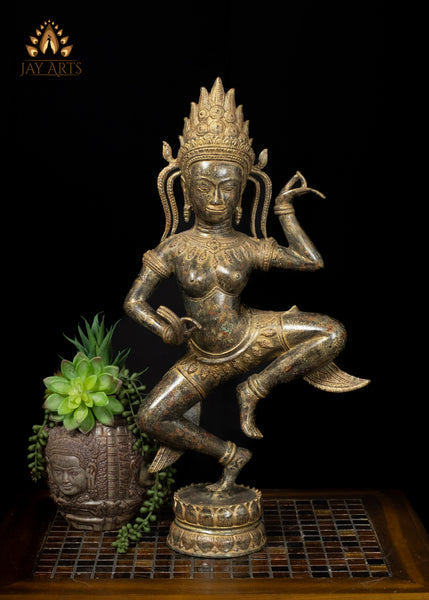 22" Cambodian Apsara – Celestial Dancer Bronze Sculpture