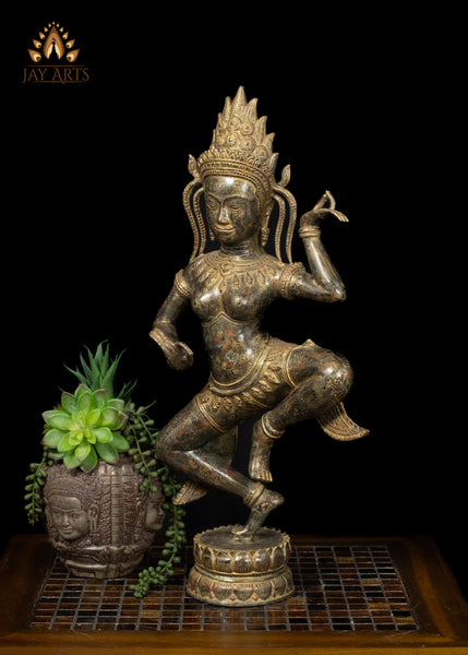 22" Cambodian Apsara – Celestial Dancer Bronze Sculpture