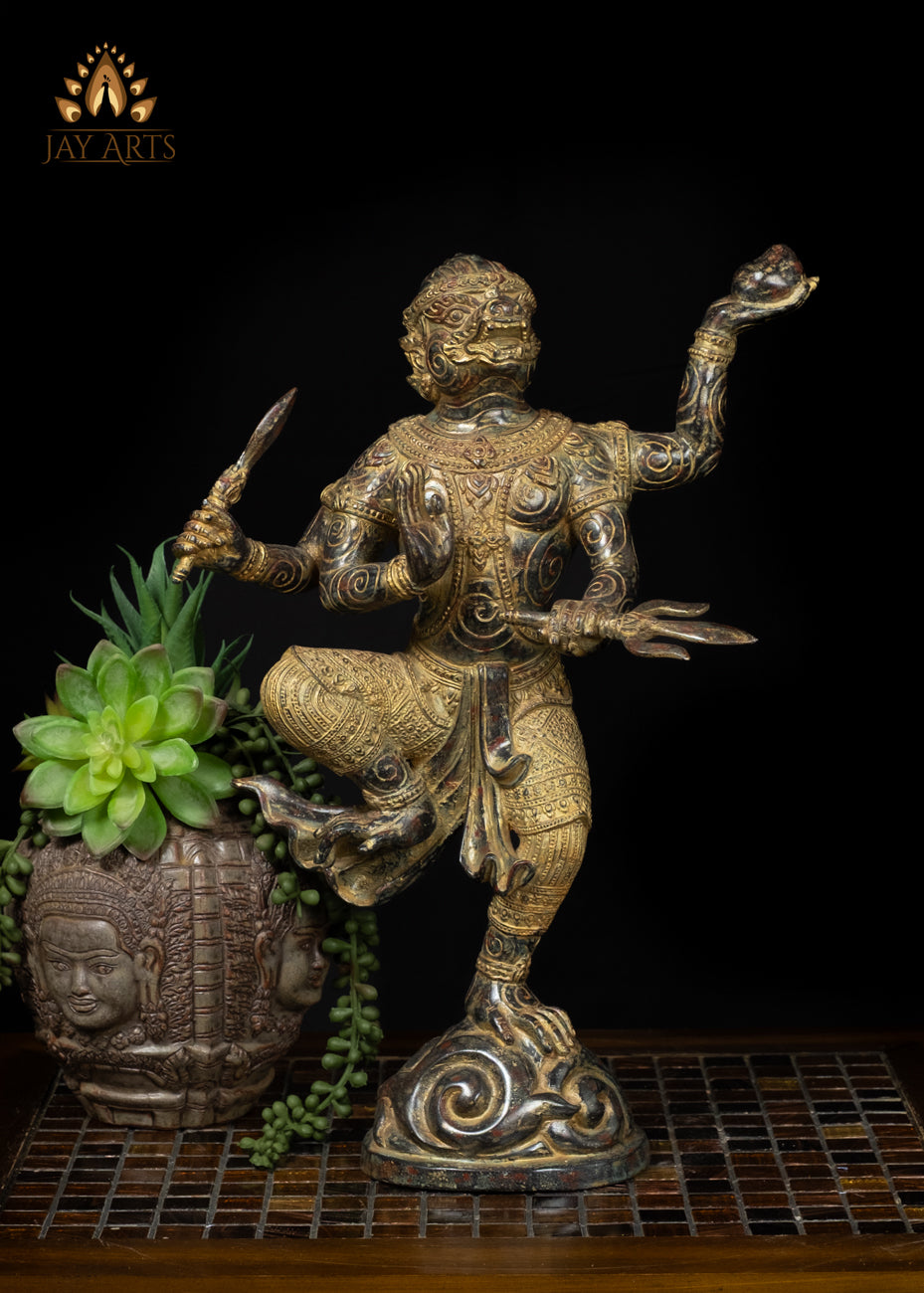 15" Cambodian Style Bronze Hanuman – The Divine Warrior in Motion