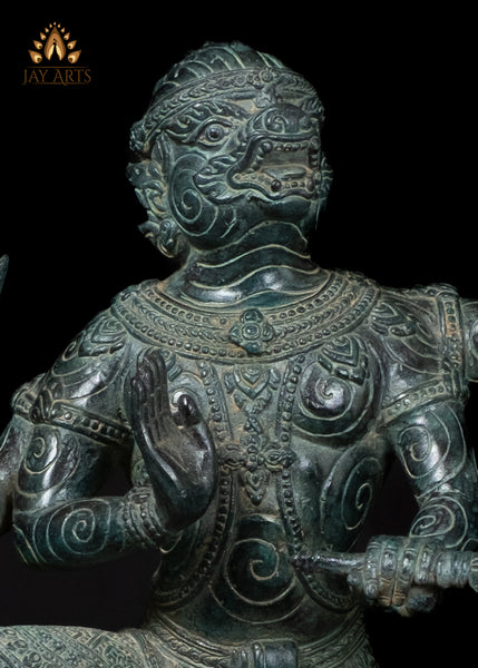 15" Bronze Hanuman with Trident & Raised Dance Pose – Cambodian Style