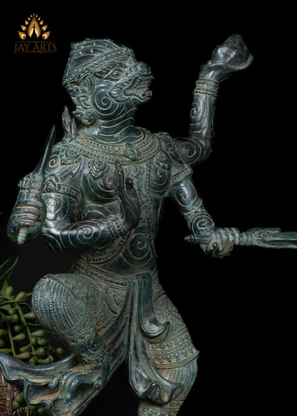 15" Bronze Hanuman with Trident & Raised Dance Pose – Cambodian Style