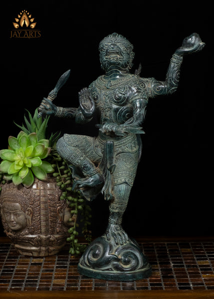 15" Bronze Hanuman with Trident & Raised Dance Pose – Cambodian Style