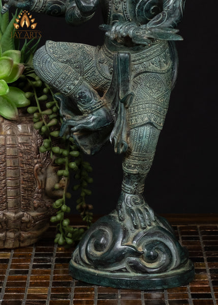 15" Bronze Hanuman with Trident & Raised Dance Pose – Cambodian Style