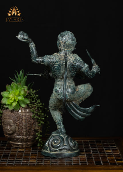 15" Bronze Hanuman with Trident & Raised Dance Pose – Cambodian Style