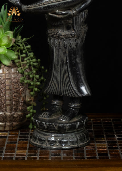 21" Cambodian Bronze Lakshmi with Indian Harp & Divine Vishnu Symbols