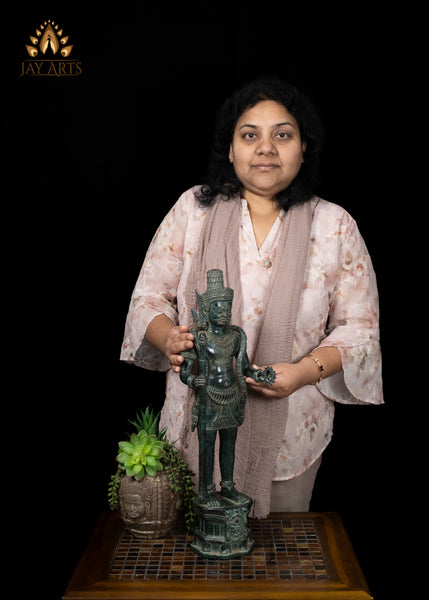 22" Bronze Dvarapala Statue – Cambodian Temple Guardian