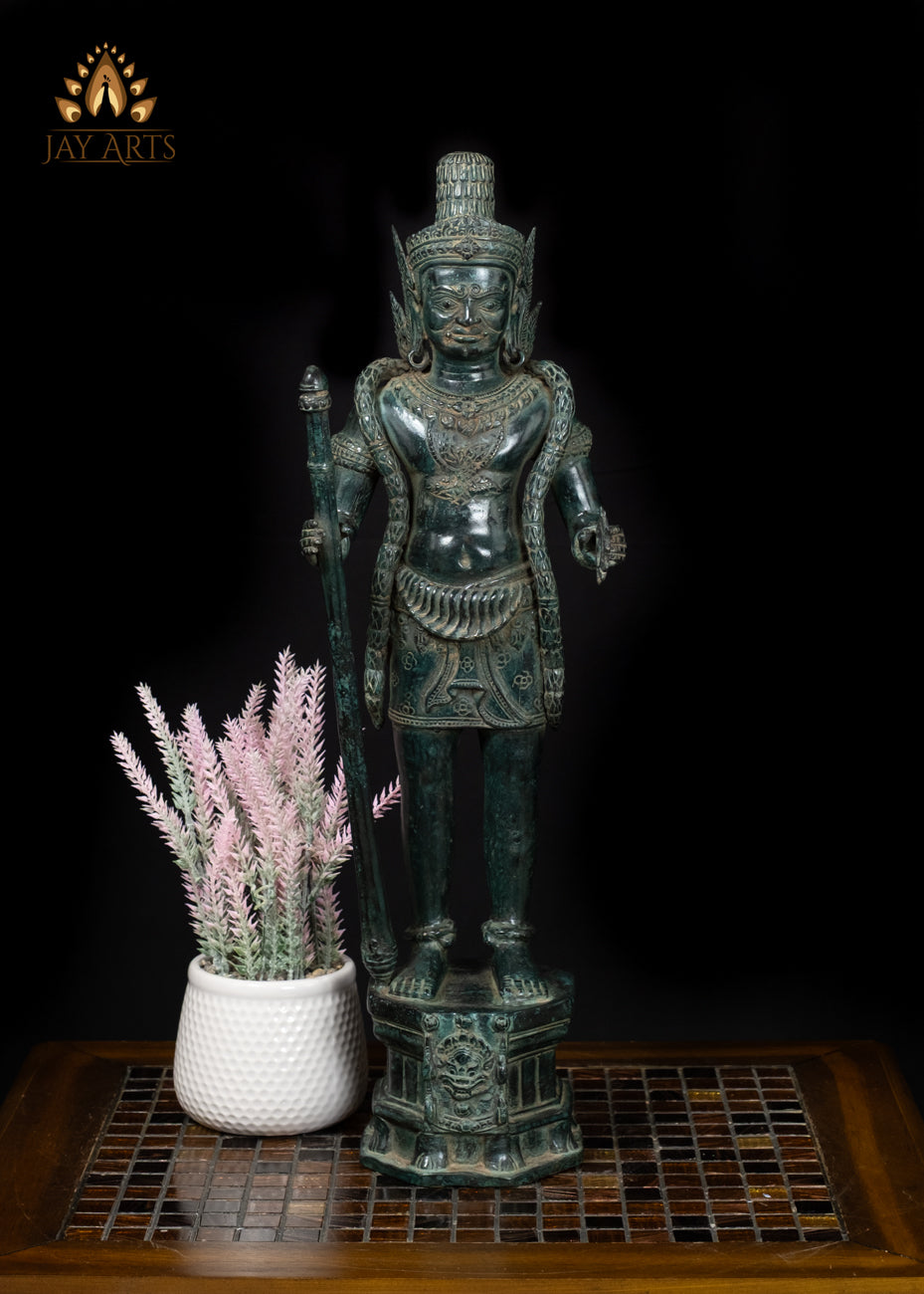 22" Bronze Dvarapala Statue – Cambodian Temple Guardian