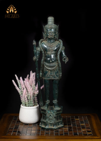 22" Bronze Dvarapala Statue – Cambodian Temple Guardian