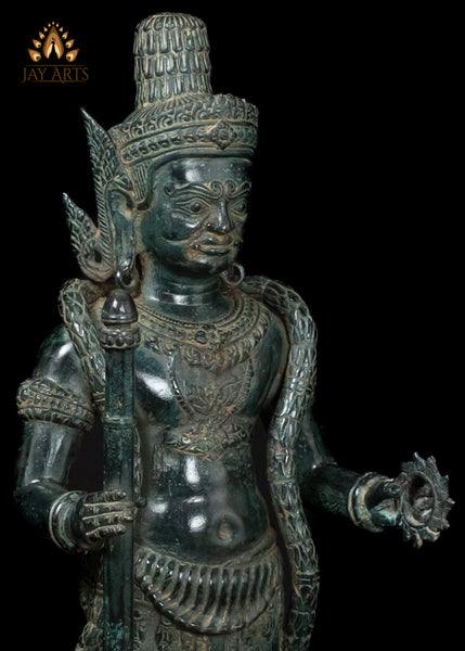 22" Bronze Dvarapala Statue – Cambodian Temple Guardian