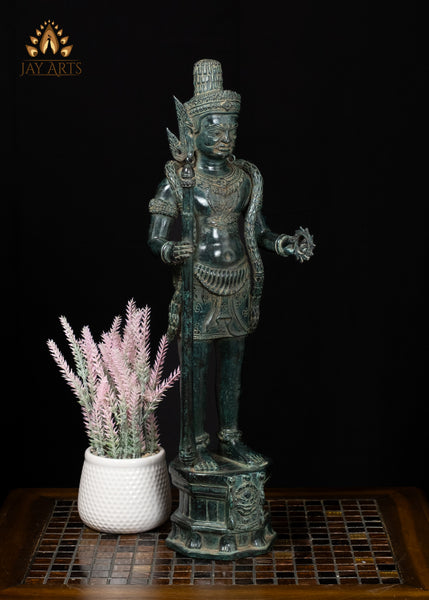 22" Bronze Dvarapala Statue – Cambodian Temple Guardian