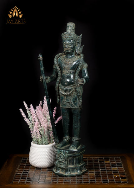 22" Bronze Dvarapala Statue – Cambodian Temple Guardian