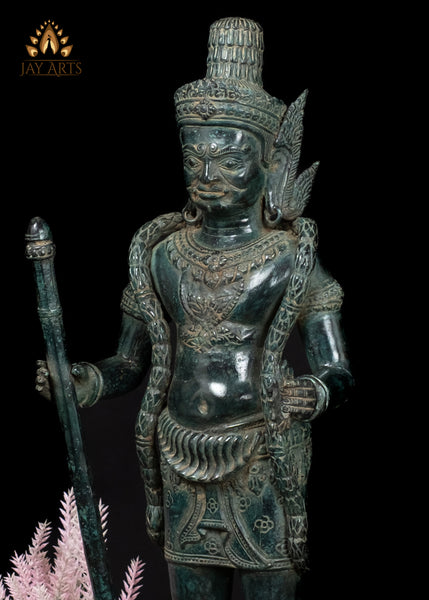 22" Bronze Dvarapala Statue – Cambodian Temple Guardian