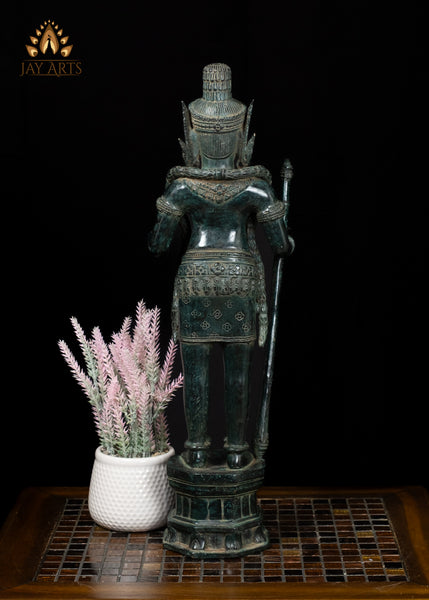 22" Bronze Dvarapala Statue – Cambodian Temple Guardian