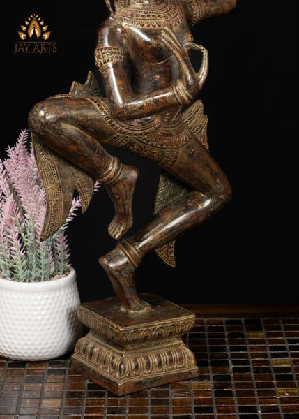 23" Bronze Dancing Apsara Statue Khmer Elegance in Brown-Red Patina
