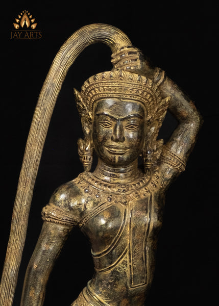 19" Phra Mae Thorani on Crocodile Bronze Earth Goddess Statue From Cambodia