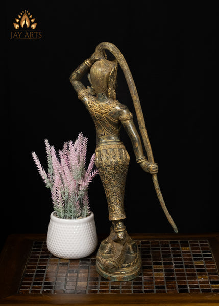 19" Phra Mae Thorani on Crocodile Bronze Earth Goddess Statue From Cambodia