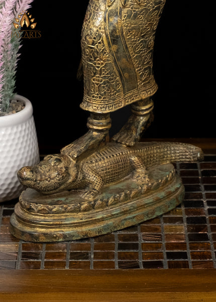 19" Phra Mae Thorani on Crocodile Bronze Earth Goddess Statue From Cambodia