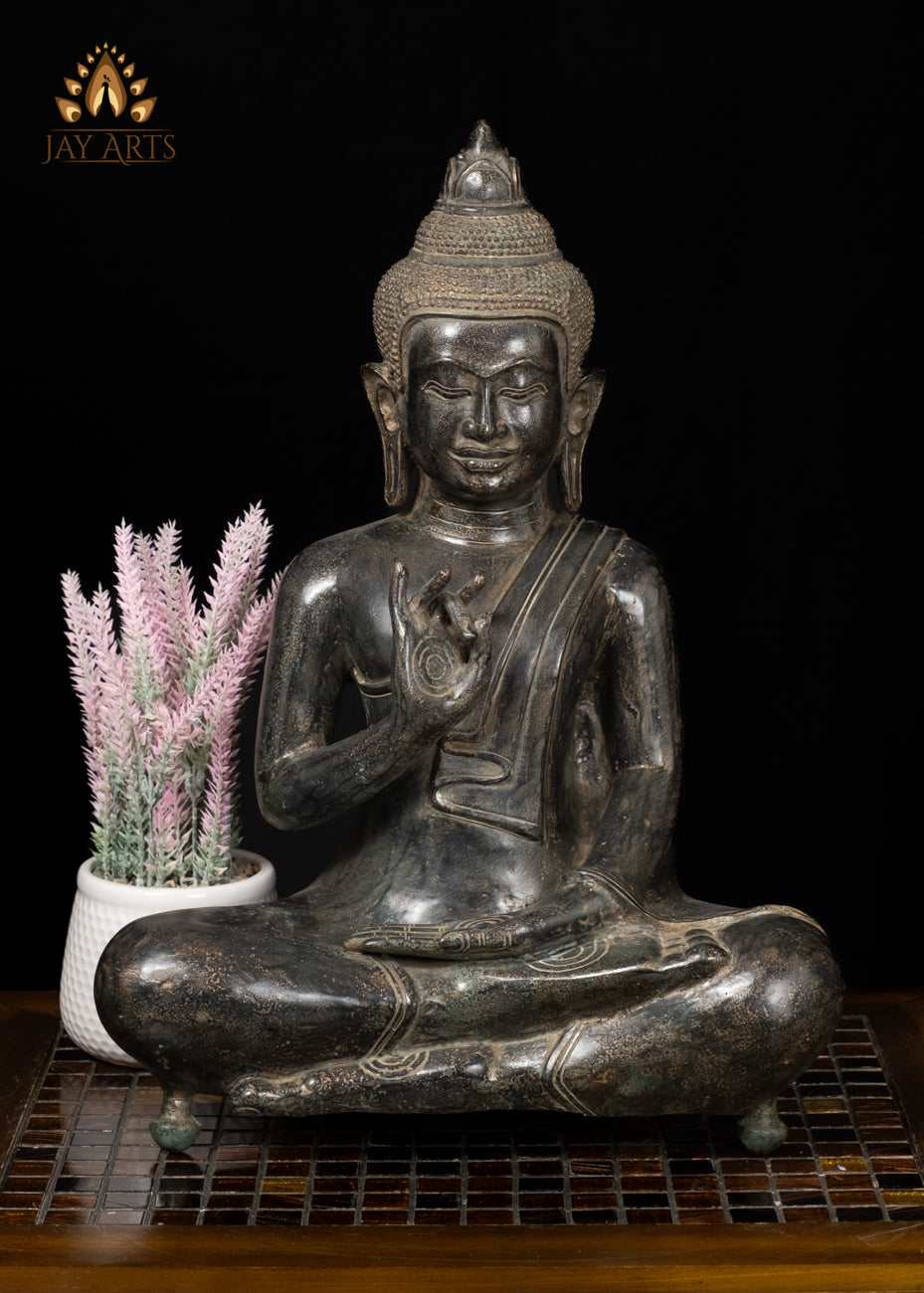 18" Bronze Buddha in Akasha Mudra Half-Lotus Pose – Cambodian Artistry
