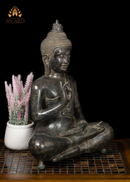 18" Bronze Buddha in Akasha Mudra Half-Lotus Pose – Cambodian Artistry