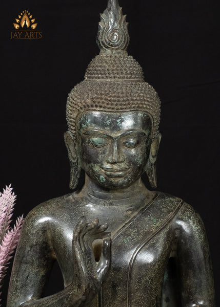 18" Khmer Style Buddha in Vitarka Mudra Gesture of Teaching Cambodian Bronze