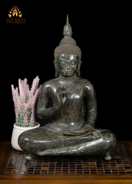 18" Khmer Style Buddha in Vitarka Mudra Gesture of Teaching Cambodian Bronze