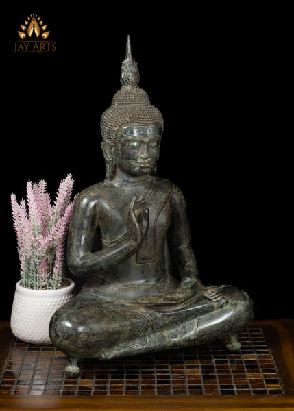 18" Khmer Style Buddha in Vitarka Mudra Gesture of Teaching Cambodian Bronze
